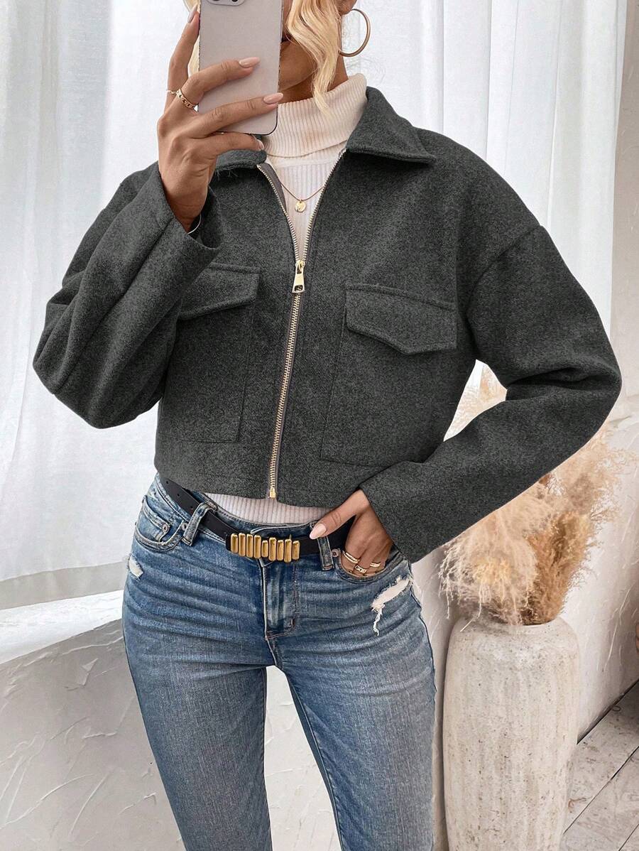 Marguerite Zip Front Collared Patch Pocket Jacket - view 16