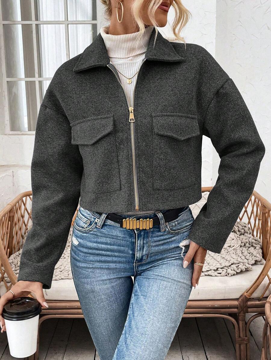 Marguerite Zip Front Collared Patch Pocket Jacket - view 17