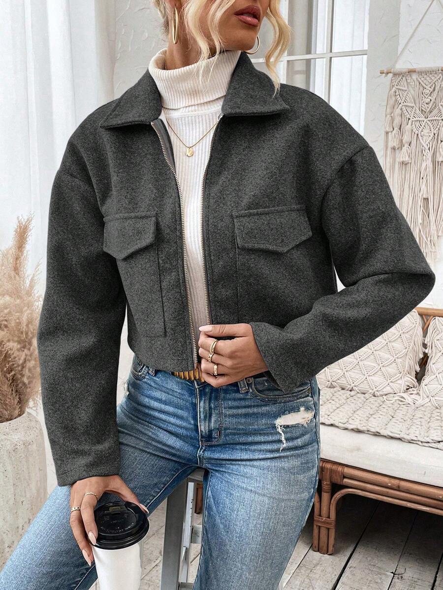 Marguerite Zip Front Collared Patch Pocket Jacket - view 18