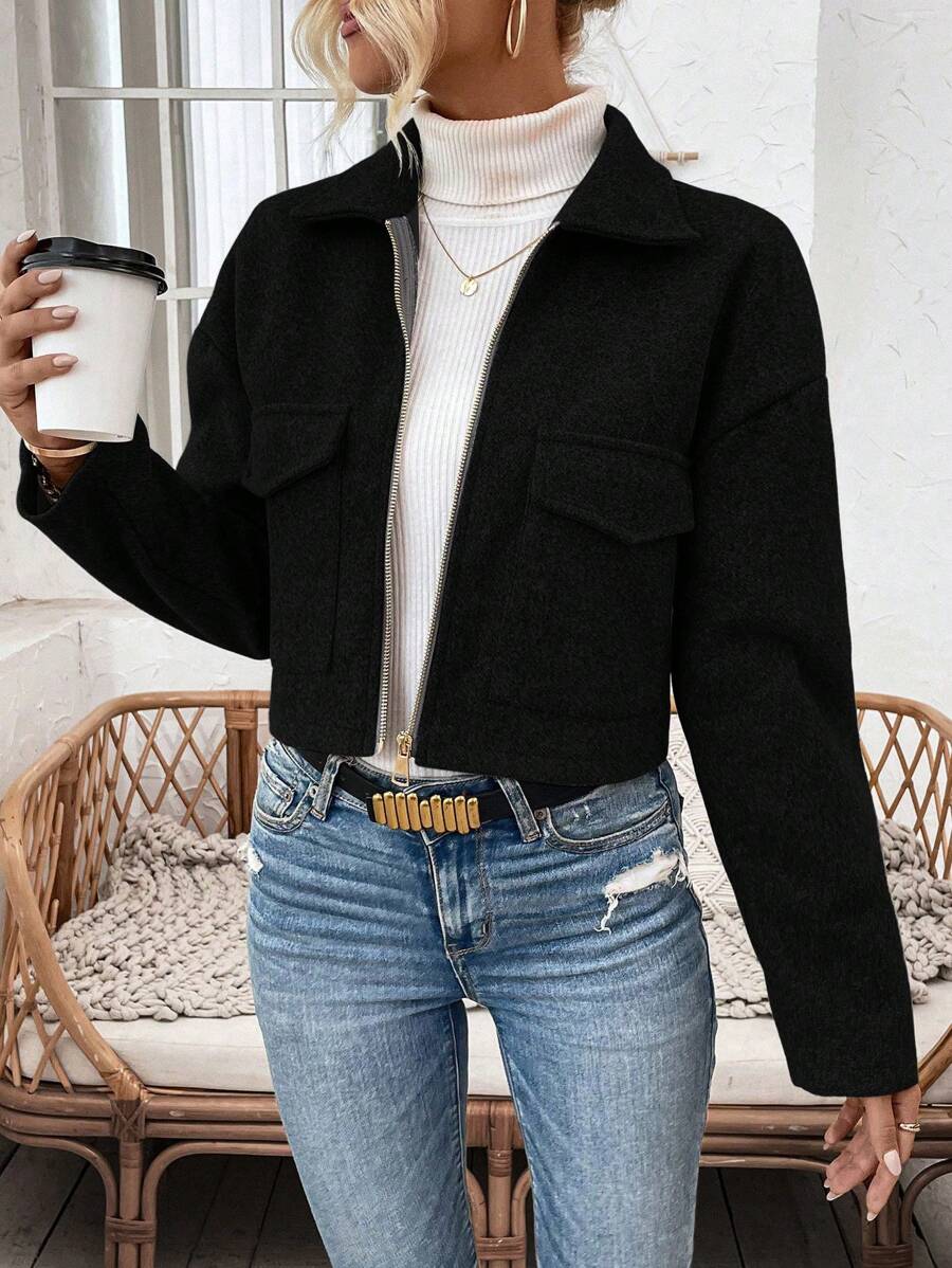 Marguerite Zip Front Collared Patch Pocket Jacket - view 9