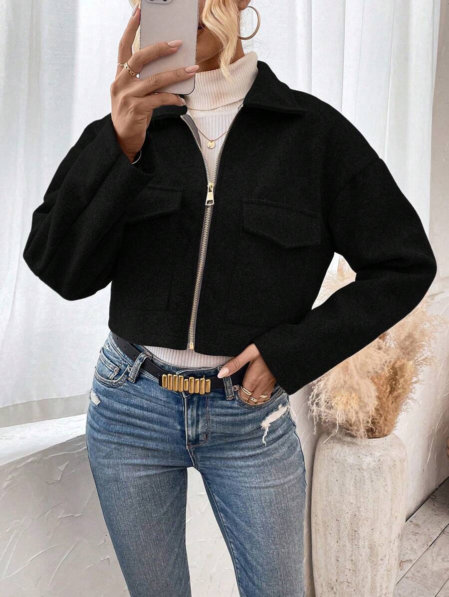 Marguerite Zip Front Collared Patch Pocket Jacket - view 10