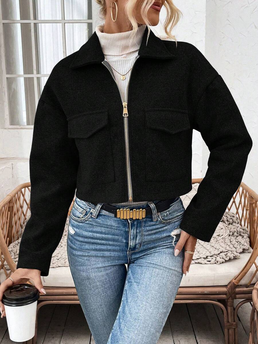 Marguerite Zip Front Collared Patch Pocket Jacket - view 11