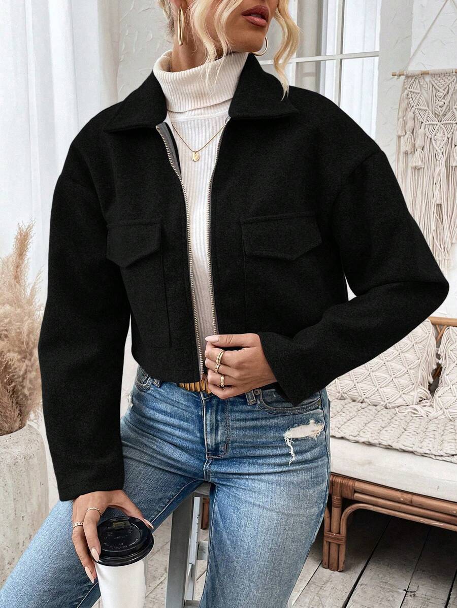Marguerite Zip Front Collared Patch Pocket Jacket - view 12