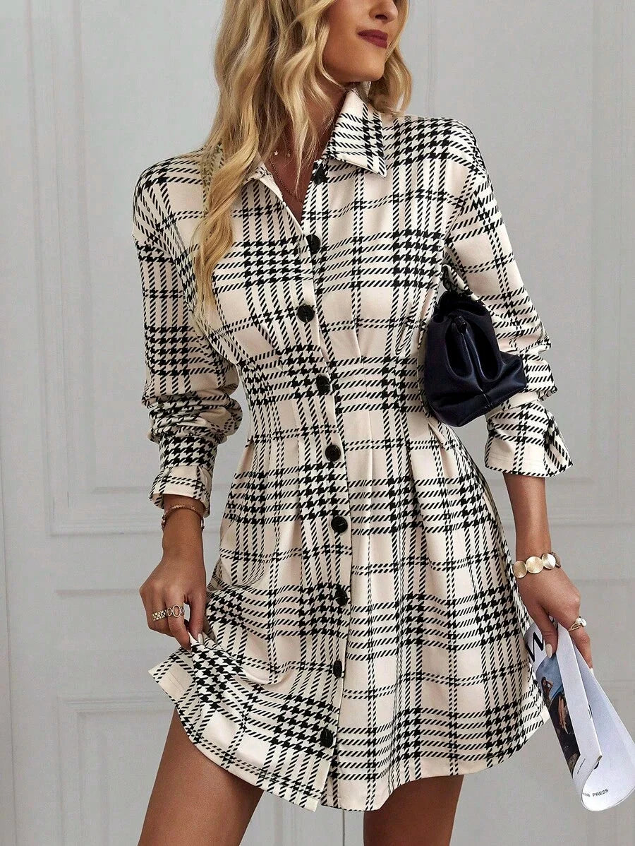Imogen Plaid Button Front Shirt Dress - front view
