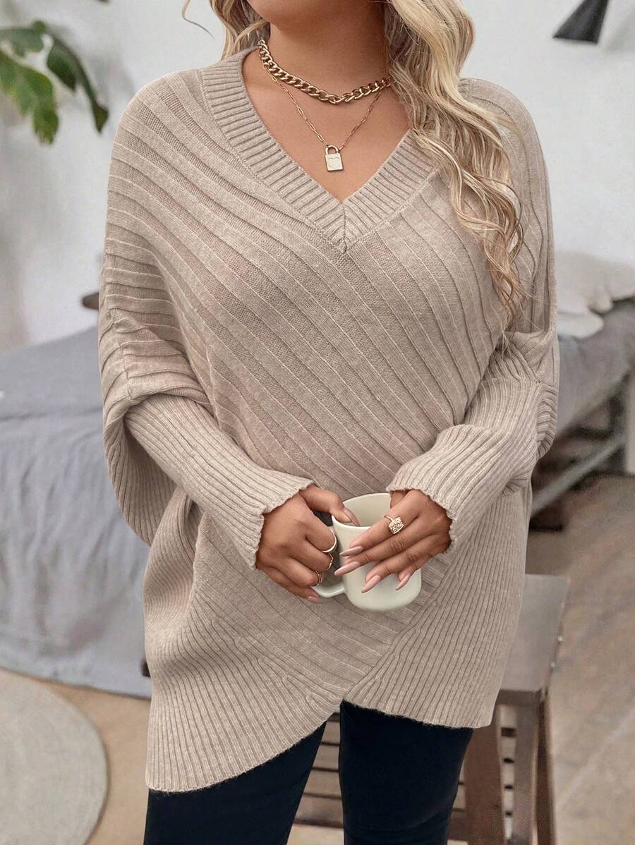 Giulia Oversized V Neck Batwing Sleeve Sweater - front view