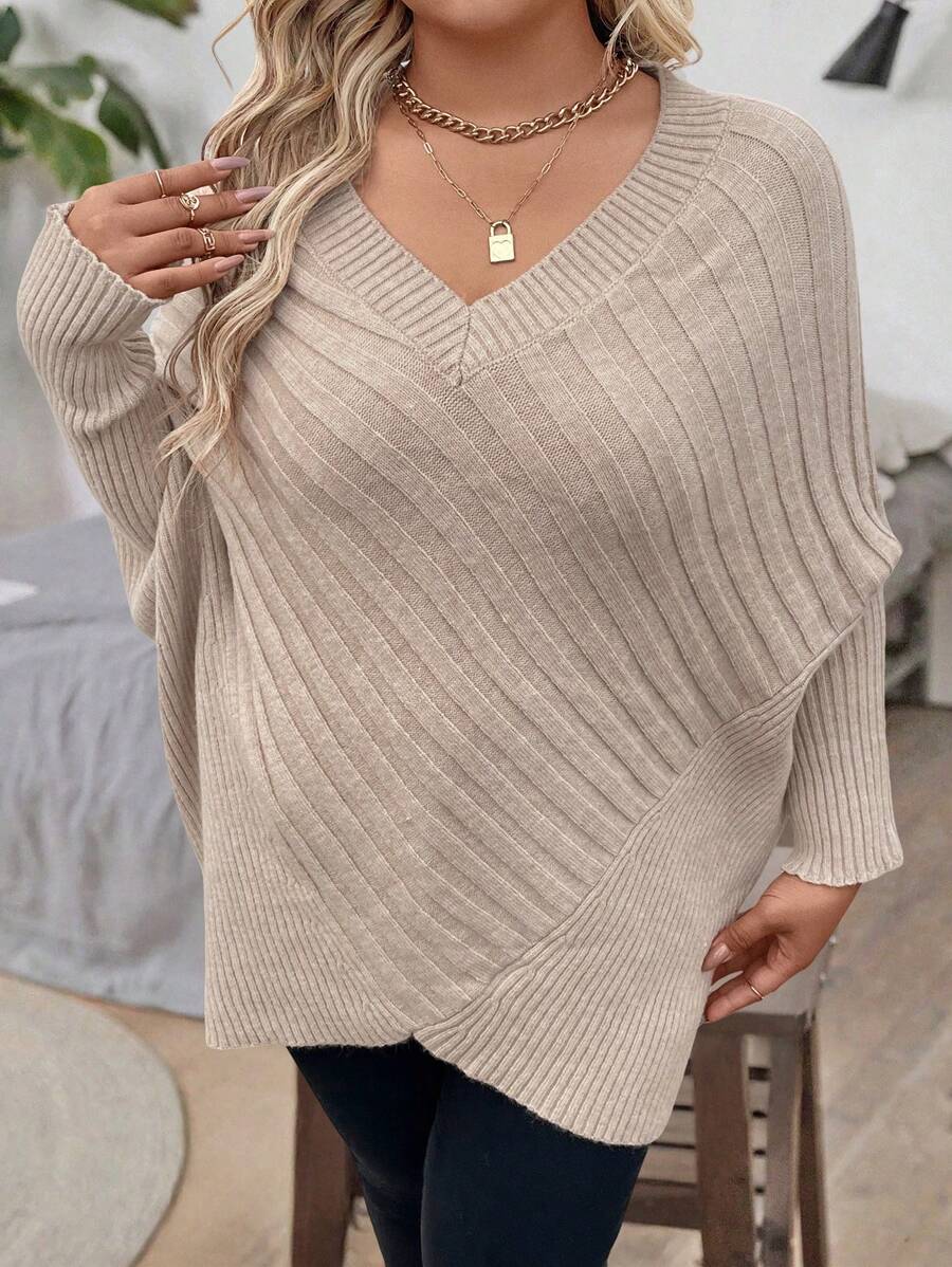 Giulia Oversized V Neck Batwing Sleeve Sweater - view 3