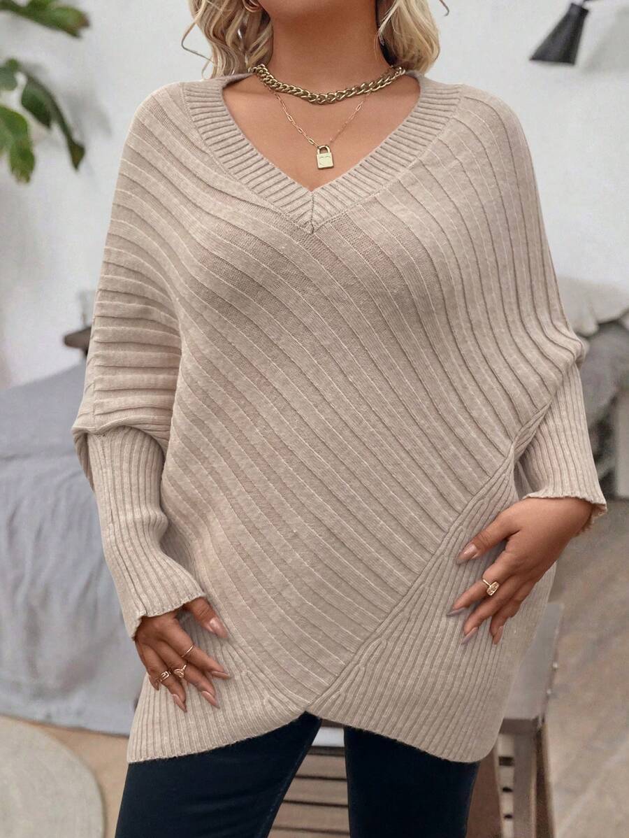 Giulia Oversized V Neck Batwing Sleeve Sweater - view 4