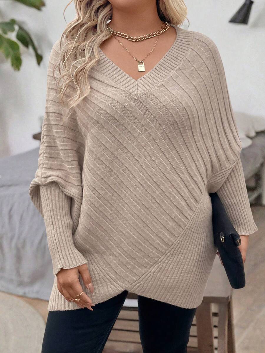 Giulia Oversized V Neck Batwing Sleeve Sweater - view 5