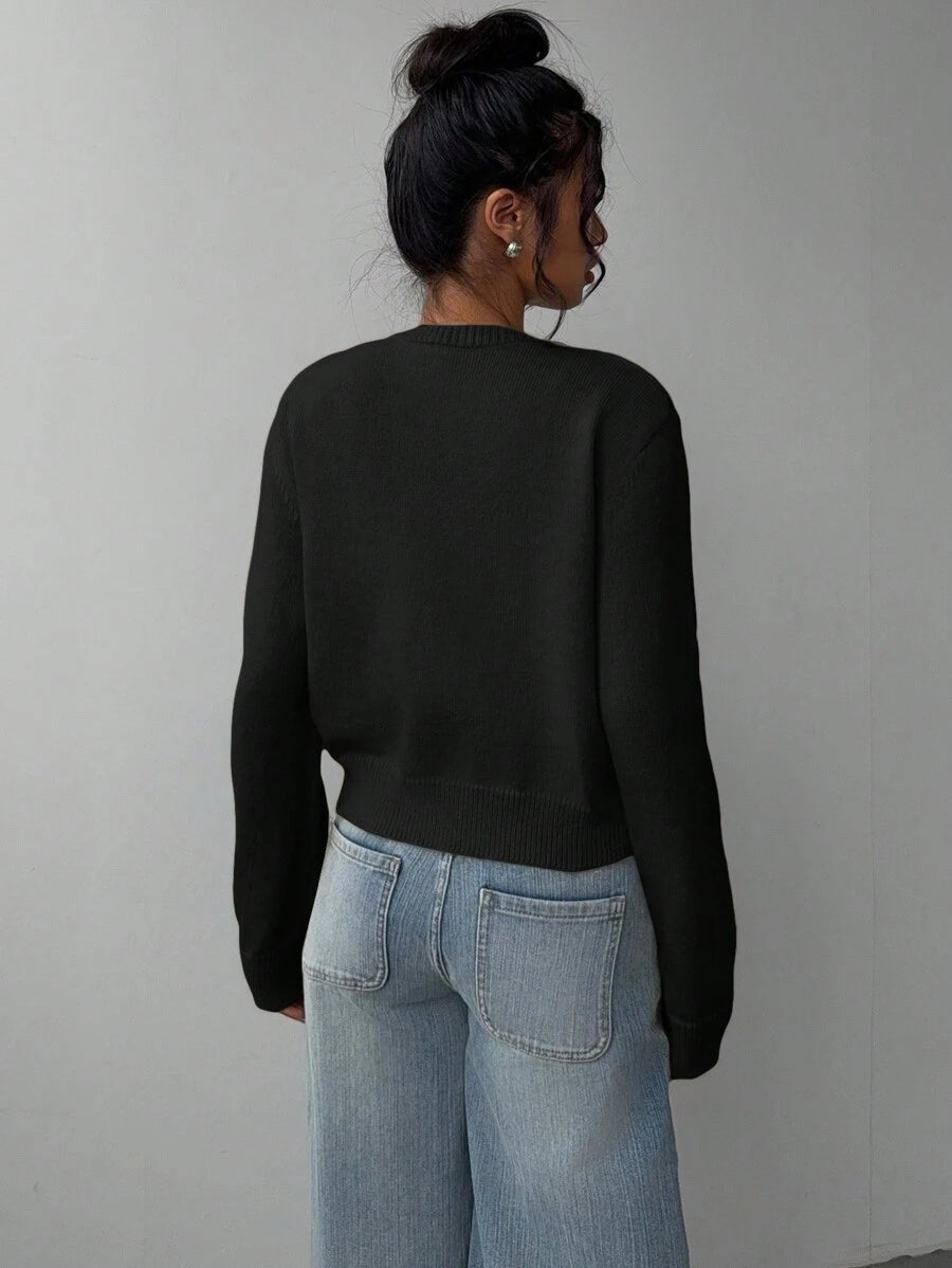 Aurora | Crew Neck Button-Front Cropped Knit Cardigan
