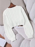 Vera Cable Knit Cropped Round Neck Sweater - front view