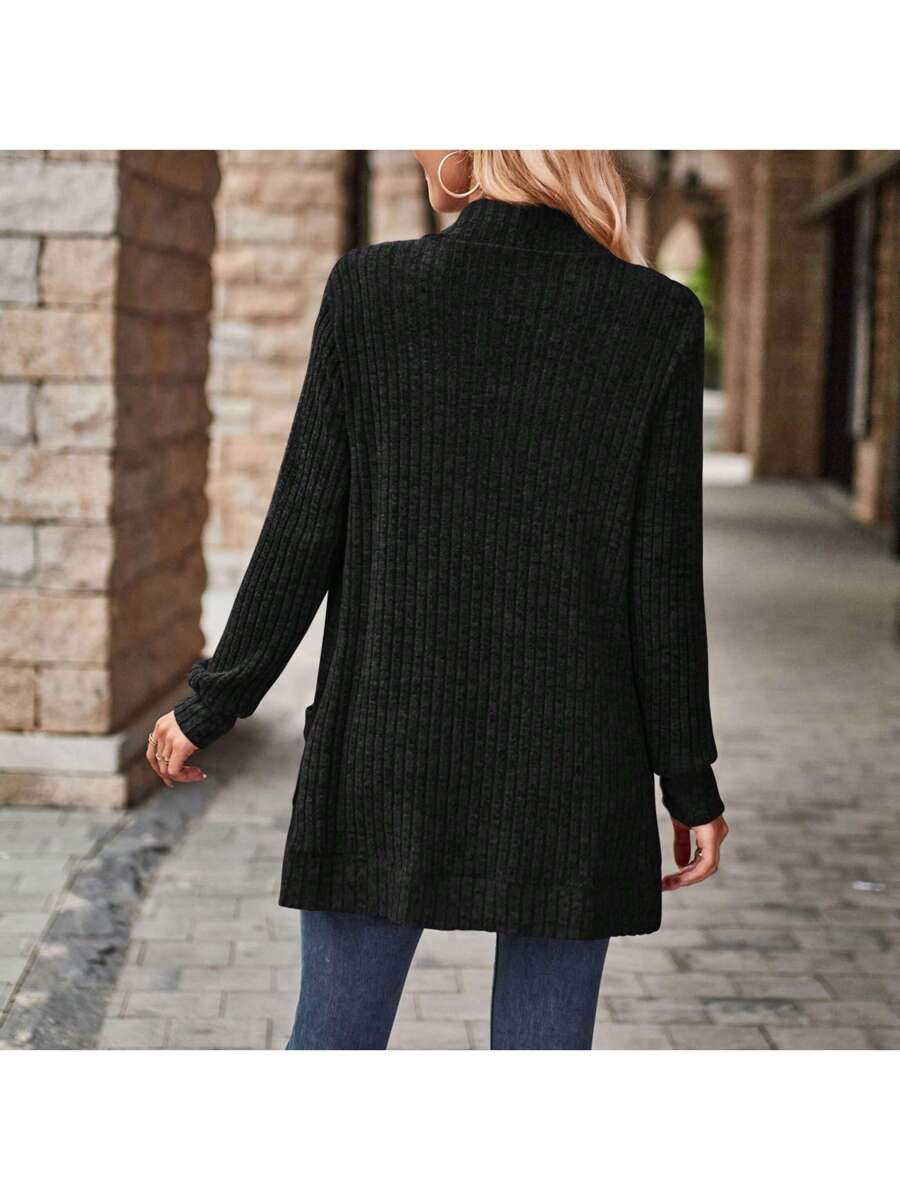 Sanne Ribbed Open Front Patch Pocket Cardigan - view 2