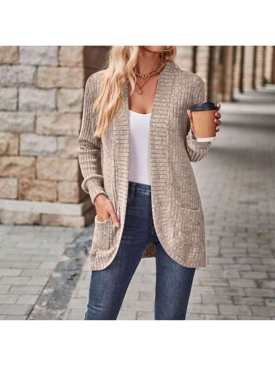 Sanne Ribbed Open Front Patch Pocket Cardigan - view 6