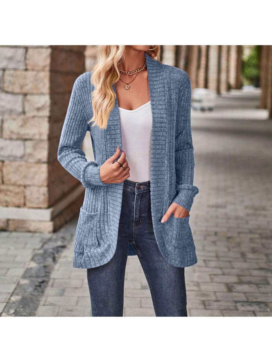 Sanne Ribbed Open Front Patch Pocket Cardigan - view 11