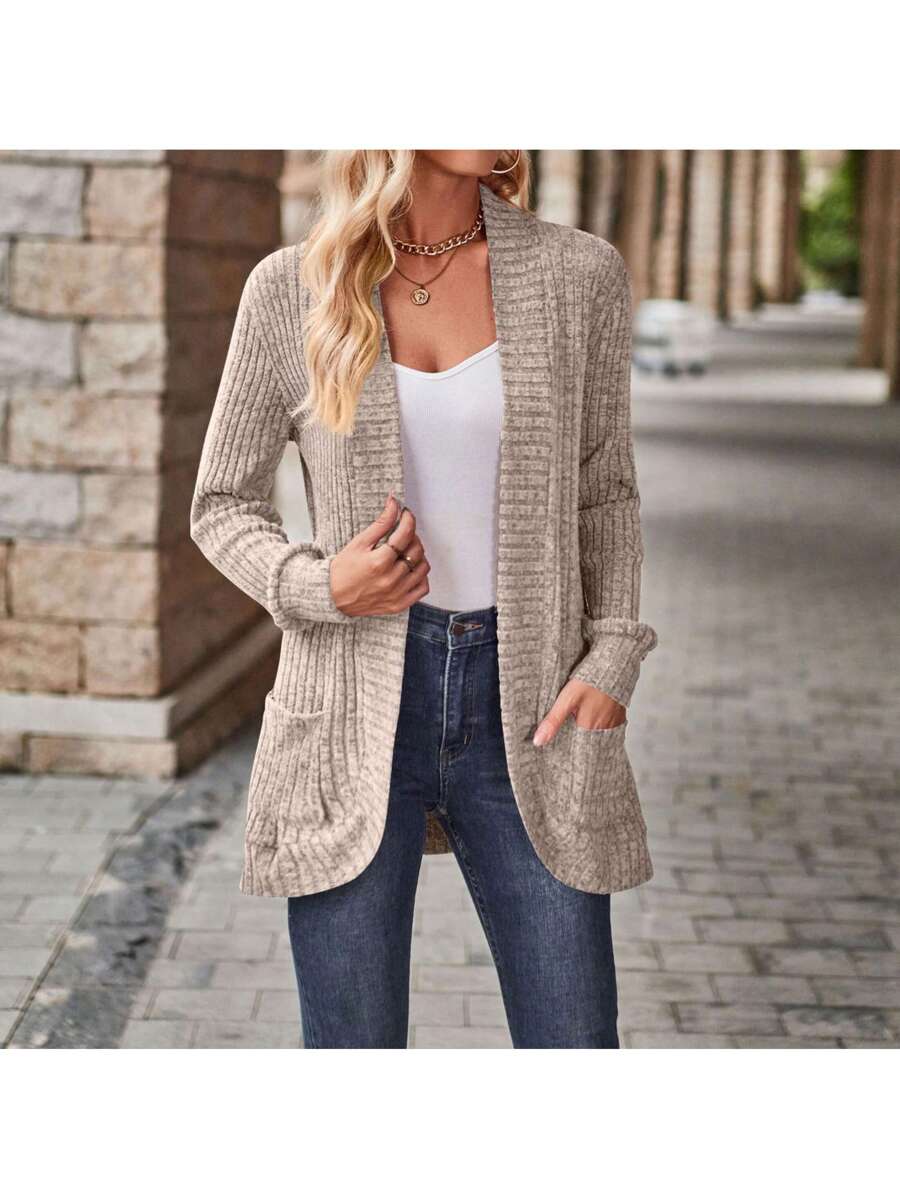 Sanne Ribbed Open Front Patch Pocket Cardigan - view 5
