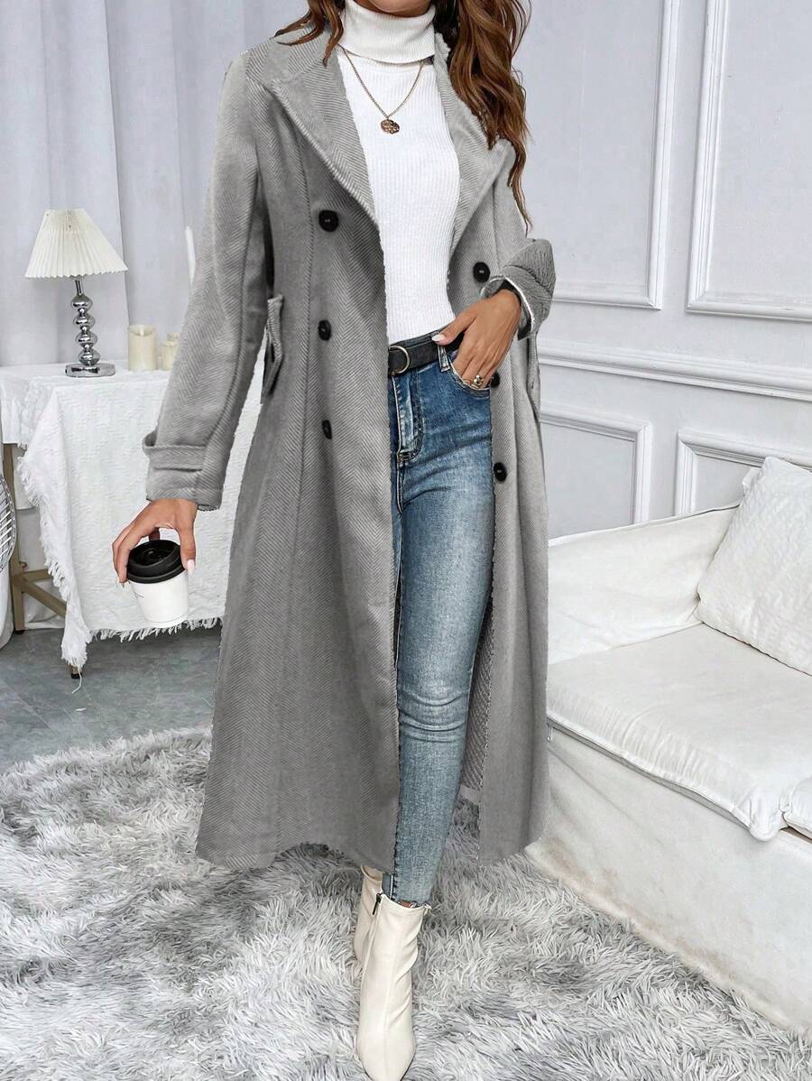 Bo Herringbone Notch Lapel Longline Overcoat - view 2