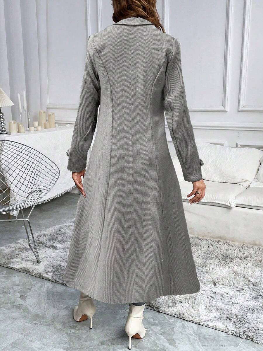 Bo Herringbone Notch Lapel Longline Overcoat - view 3