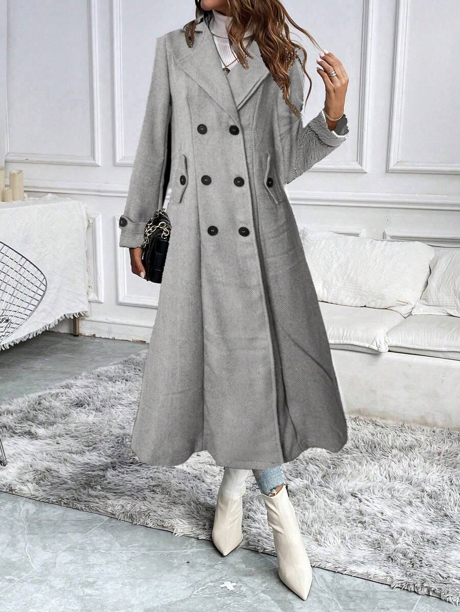Bo Herringbone Notch Lapel Longline Overcoat - view 4