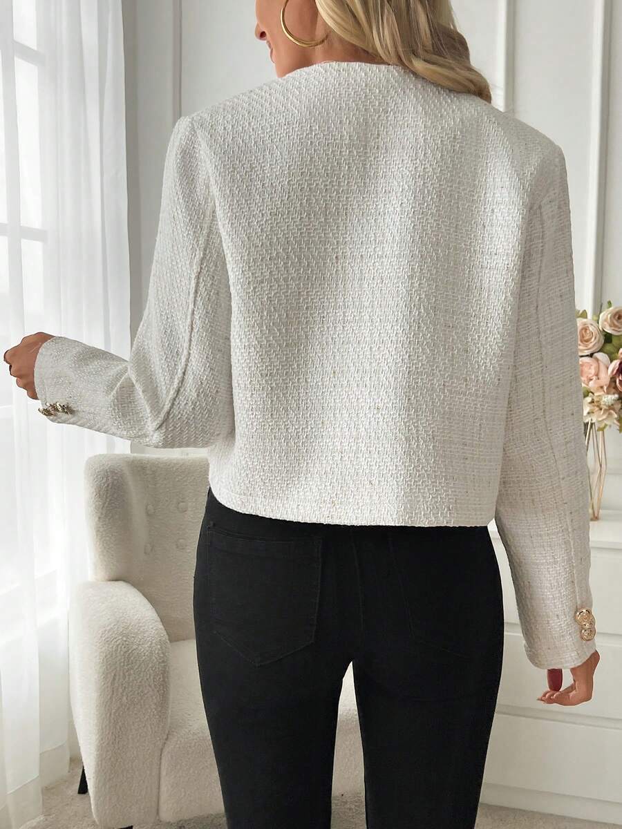 Isabella Cropped Button Front Round Neck Blazer - view 3