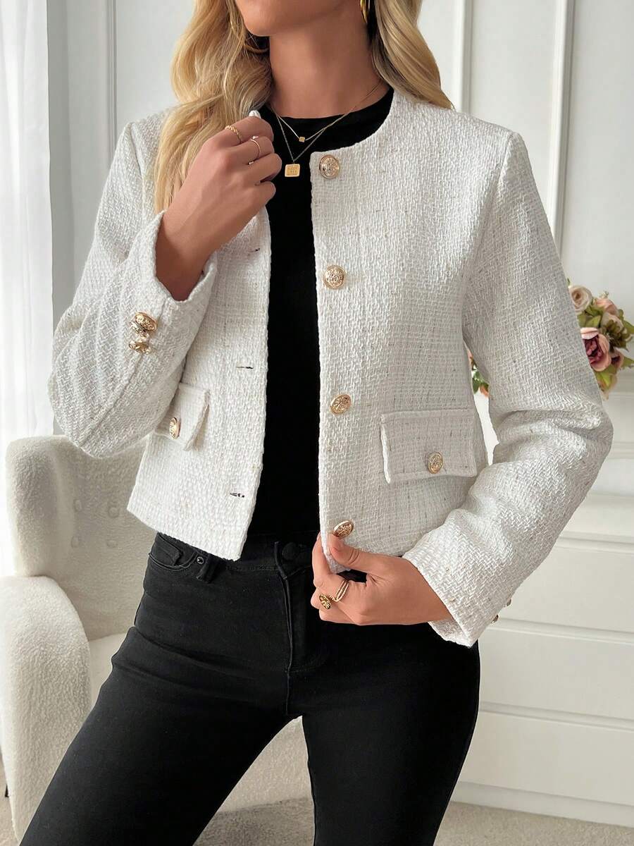 Isabella Cropped Button Front Round Neck Blazer - view 4