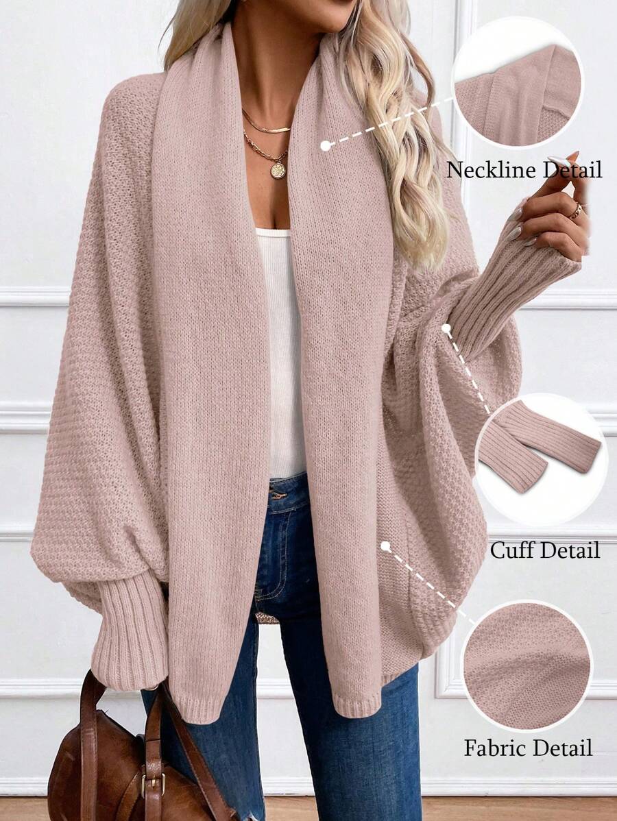 Mila Waffle Shawl Collar Batwing Sleeve Cardigan - view 4