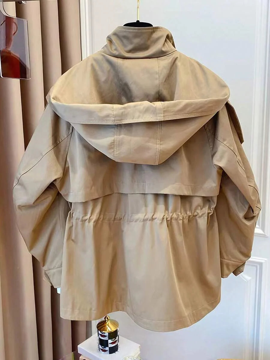 Lily Oversized Zip Front Drawstring Trench Coat - view 2