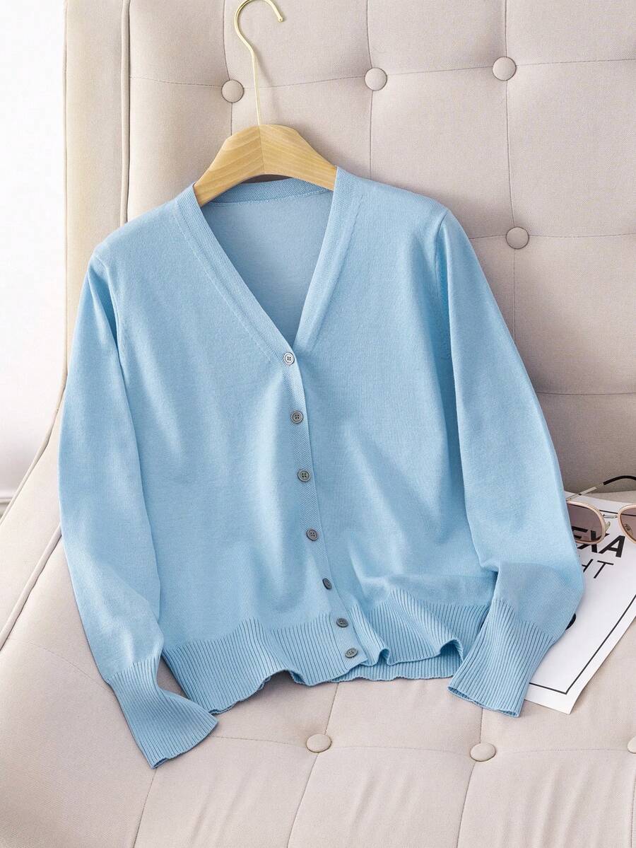 Ida Ribbed Button Front V Neck Cardigan - view 17