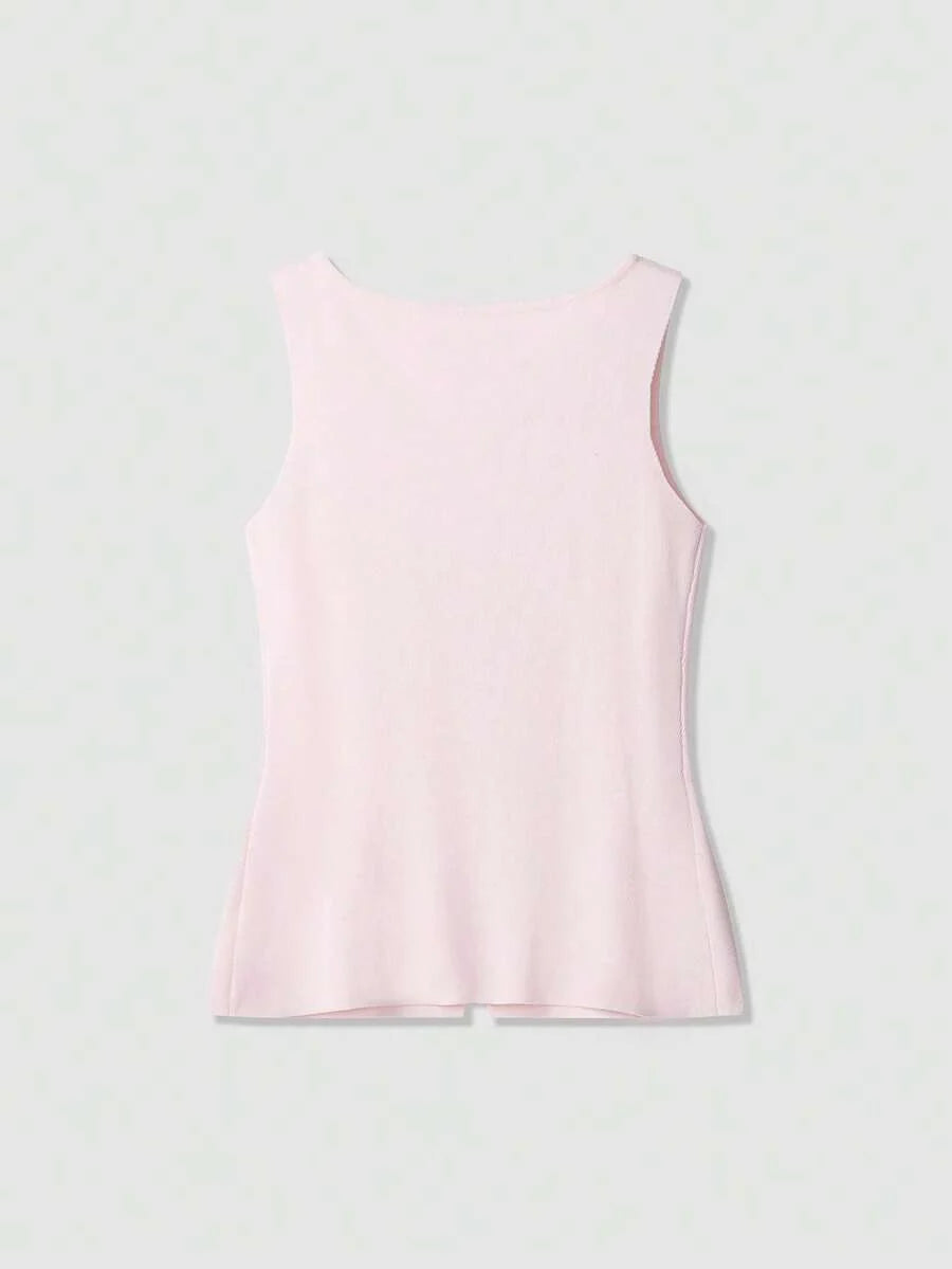 Selin Ribbed Button Front Sleeveless Top - view 2