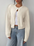 Pearl Button Front Round Neck Cropped Cardigan - front view