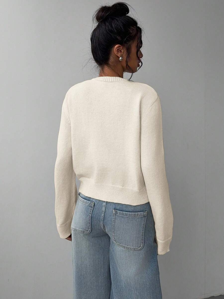 Aurora | Crew Neck Button-Front Cropped Knit Cardigan