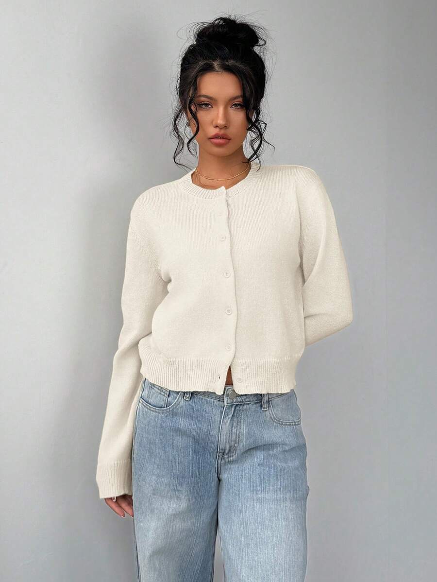 Pearl Button Front Round Neck Cropped Cardigan - view 5