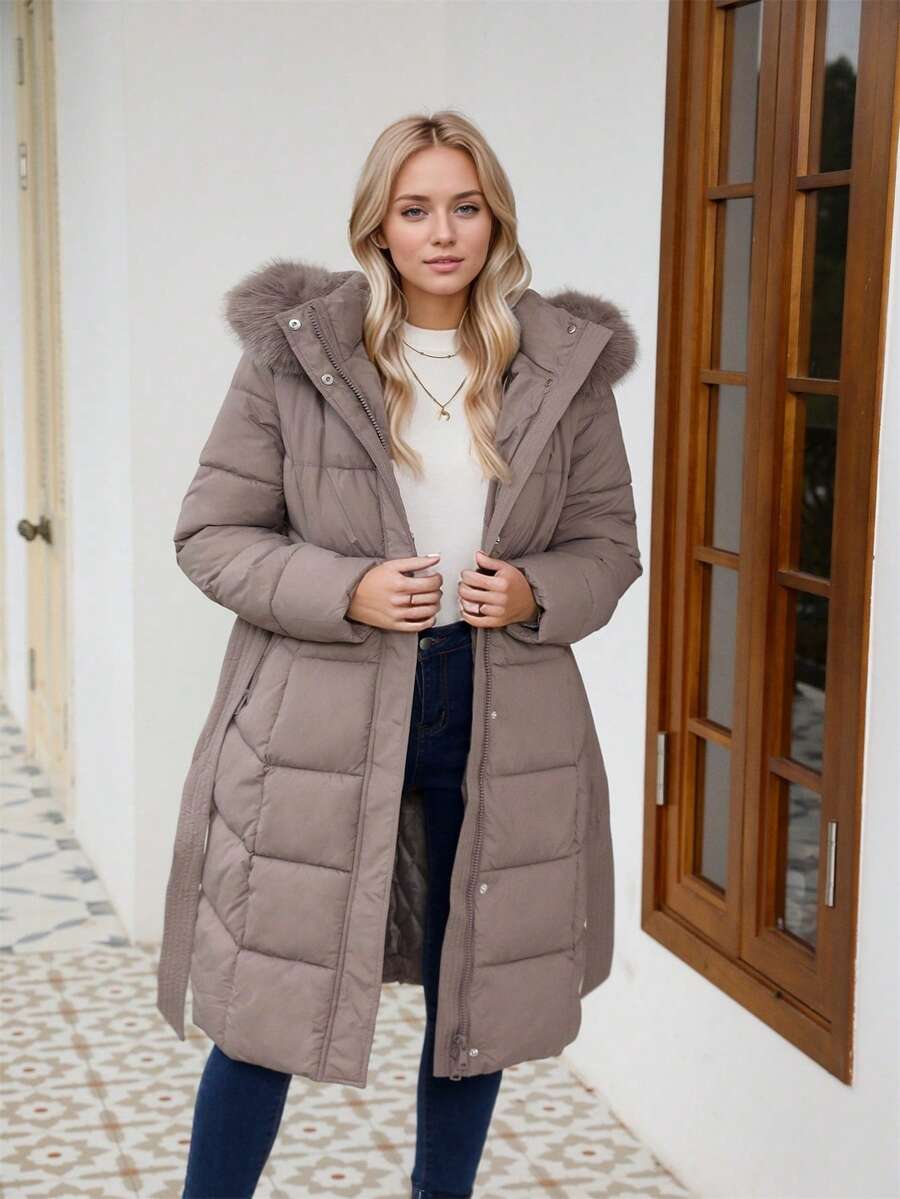 Amira Belted Longline Hooded Puffer Jacket - view 9
