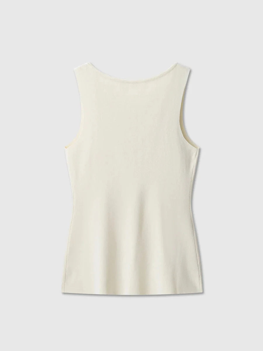 Selin Ribbed Button Front Sleeveless Top - view 6