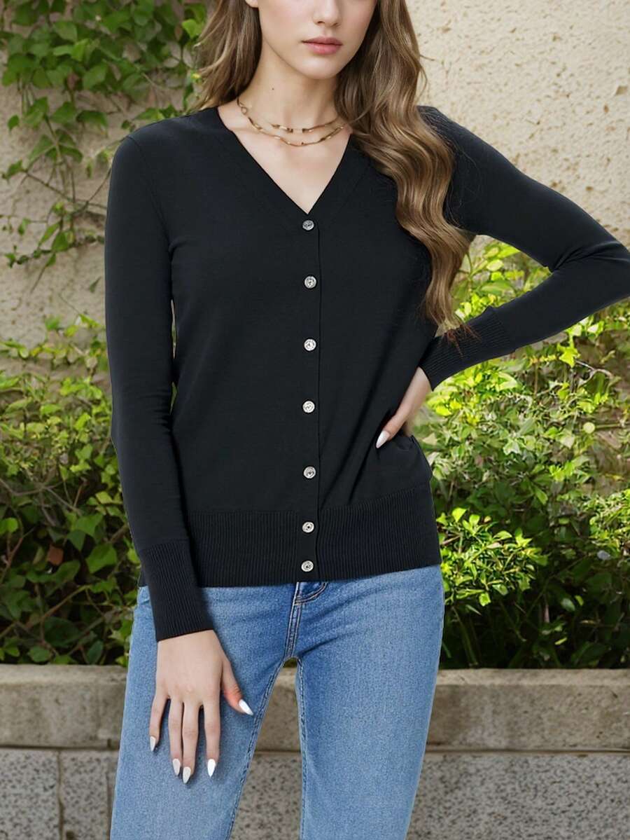 Ida Ribbed Button Front V Neck Cardigan - view 4