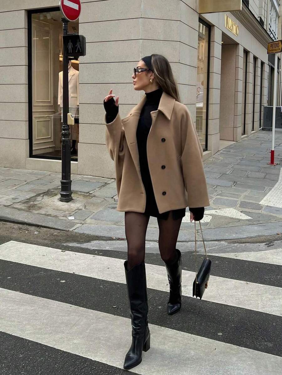 Faye Double Breasted Patch Pocket Overcoat - front view