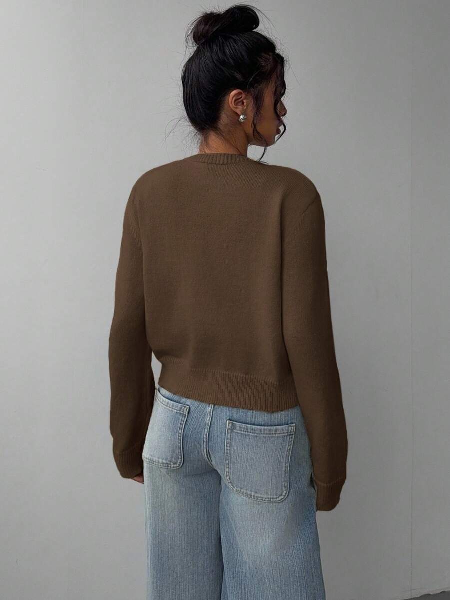 Aurora | Crew Neck Button-Front Cropped Knit Cardigan