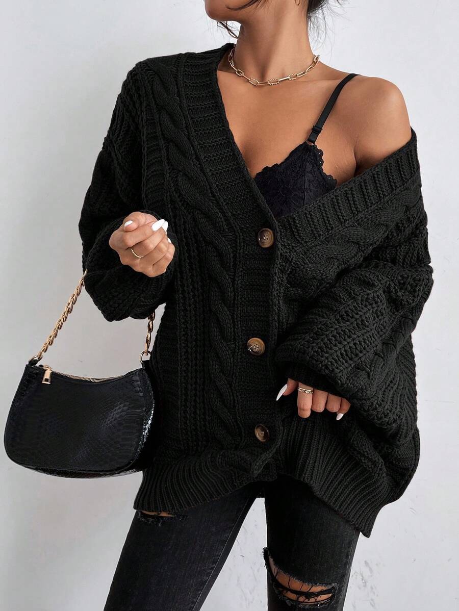 Vivienne | Cable-Knit Button-Up Chunky V-Neck Cardigan