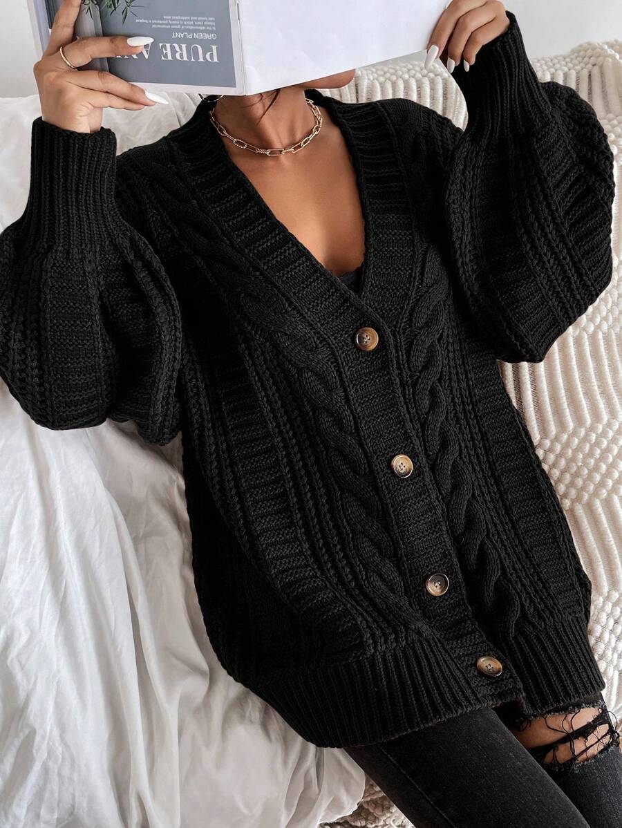 Vivienne | Cable-Knit Button-Up Chunky V-Neck Cardigan
