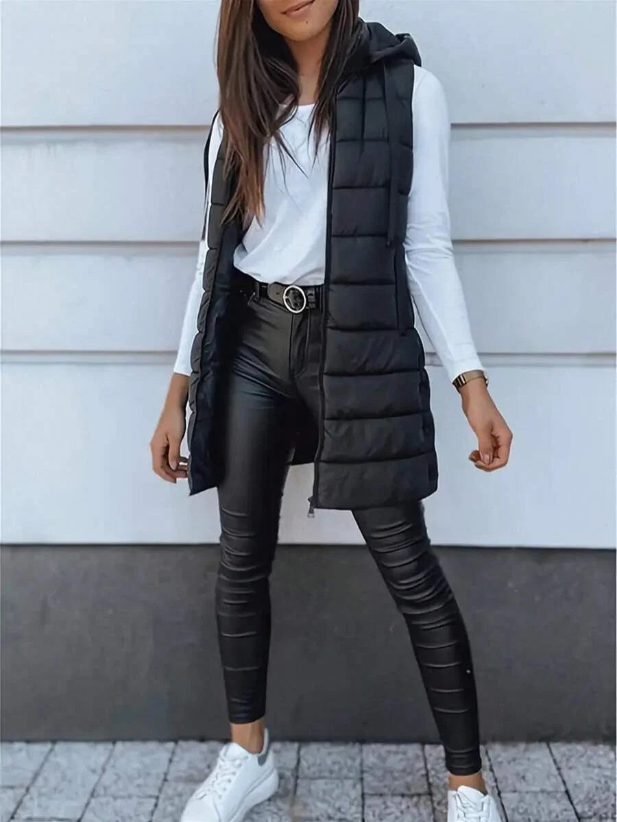 Layla Padded Longline Zip Front Sleeveless Vest - view 3