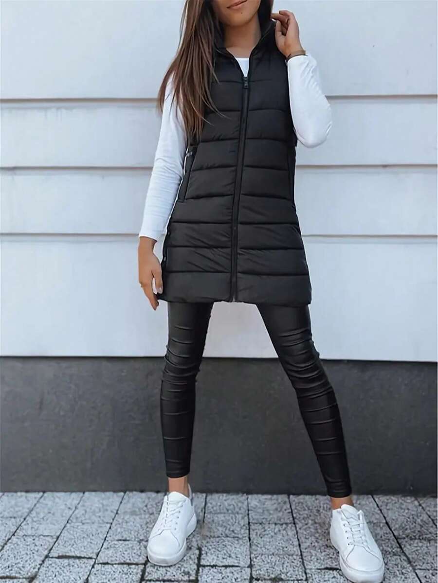 Layla Padded Longline Zip Front Sleeveless Vest - view 4