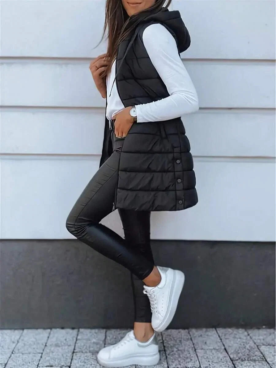 Layla Padded Longline Zip Front Sleeveless Vest - front view