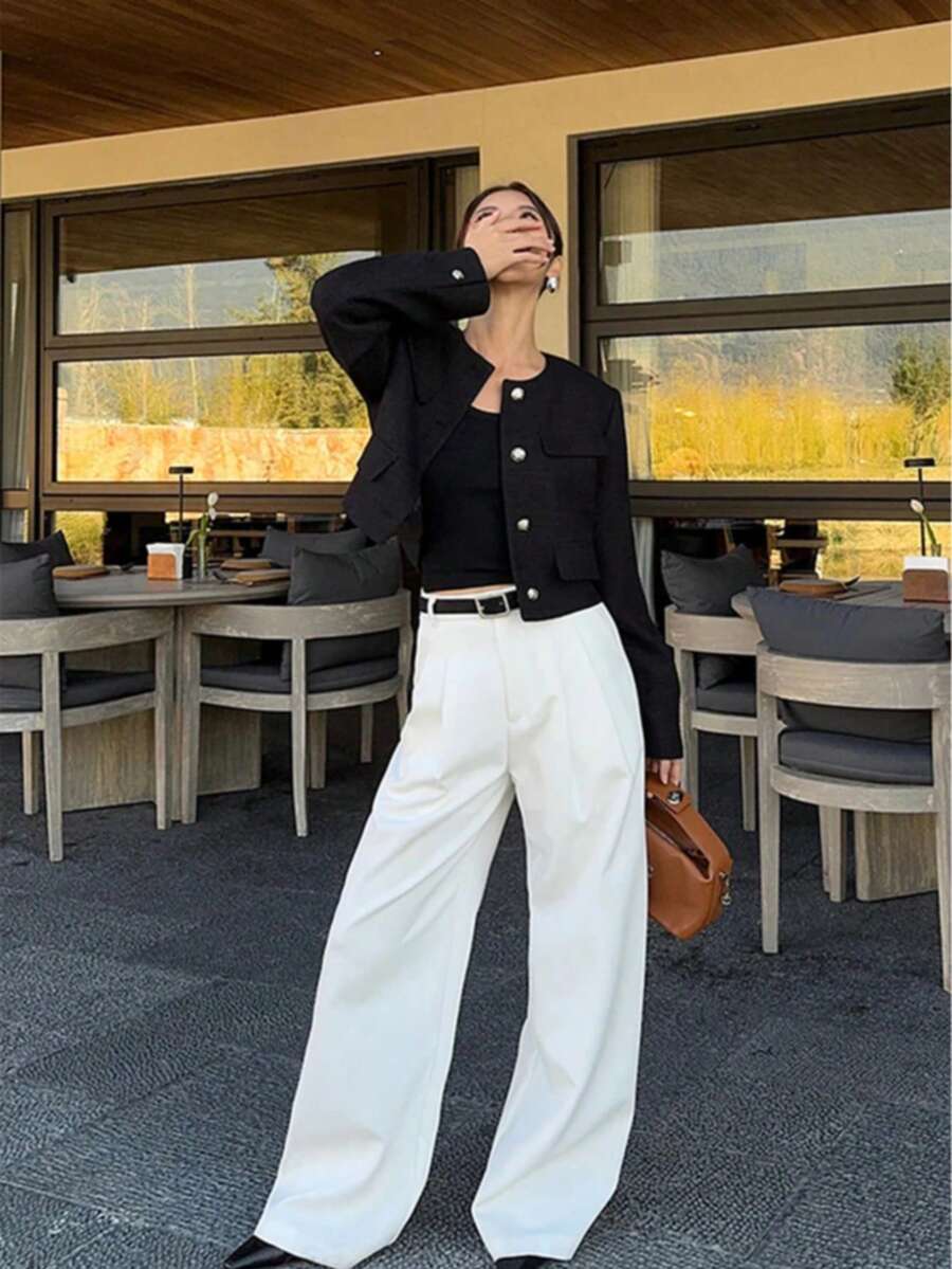 Sophia Textured Cropped Button Front Blazer - view 3