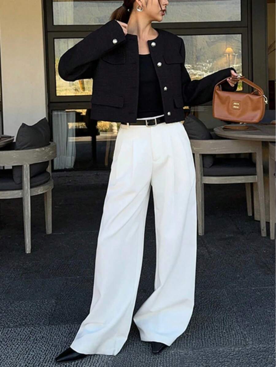 Sophia Textured Cropped Button Front Blazer - view 5