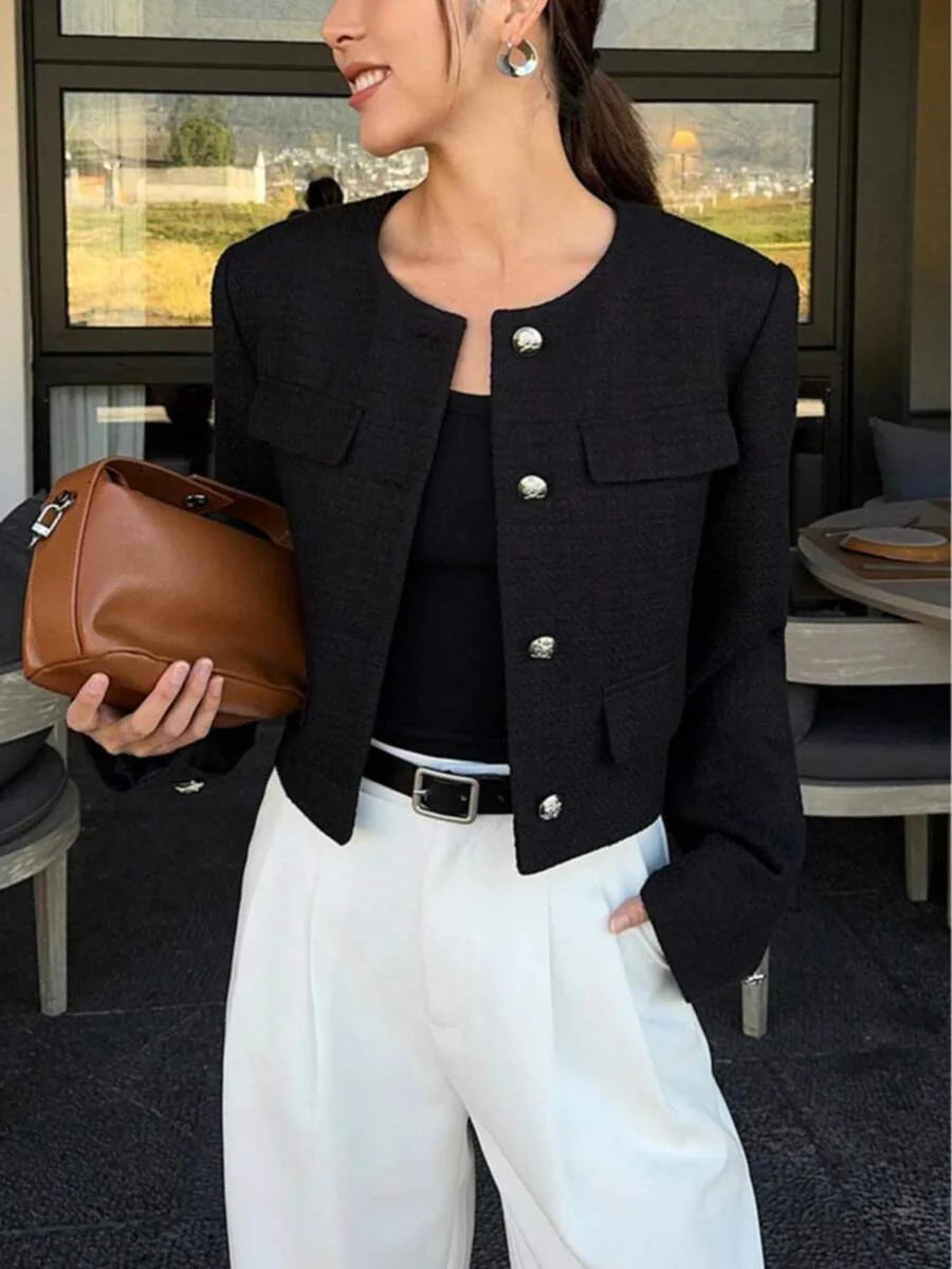 Sophia Textured Cropped Button Front Blazer - view 2