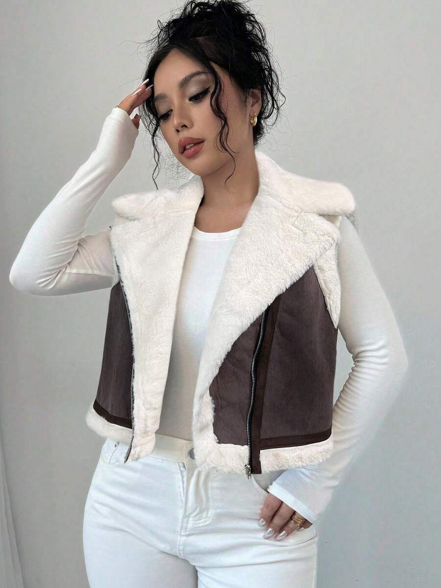 Violet Cropped Zip Front Collared Vest - view 7