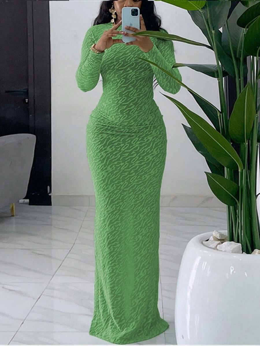 Thea Textured High Neck Maxi Dress - front view