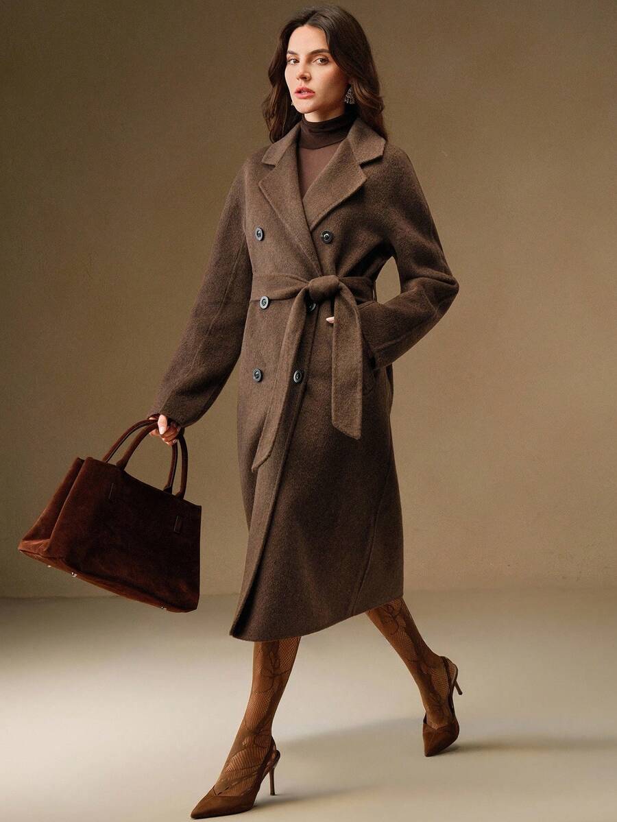 Laura Belted Double Breasted Longline Overcoat - front view