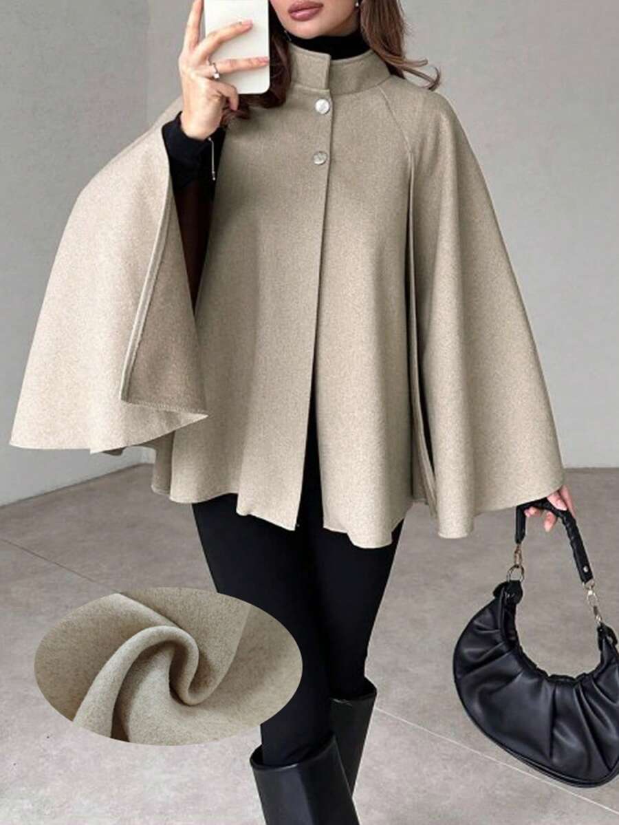 Tove Stand Collar Cape Sleeve Longline Overcoat - view 2