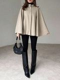Tove Stand Collar Cape Sleeve Longline Overcoat - front view