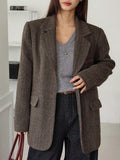 Ella Herringbone Single Breasted Notch Lapel Blazer - front view