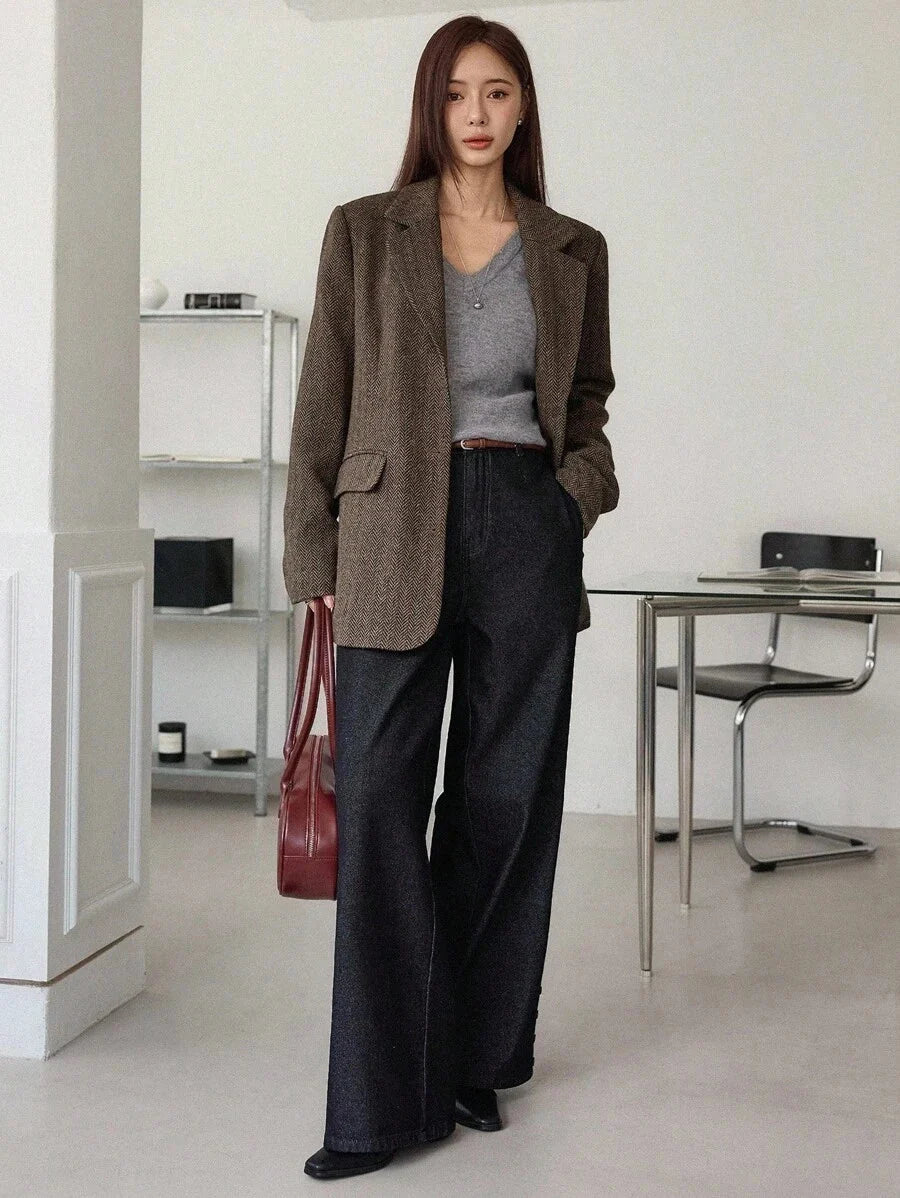 Ella Herringbone Single Breasted Notch Lapel Blazer - view 3